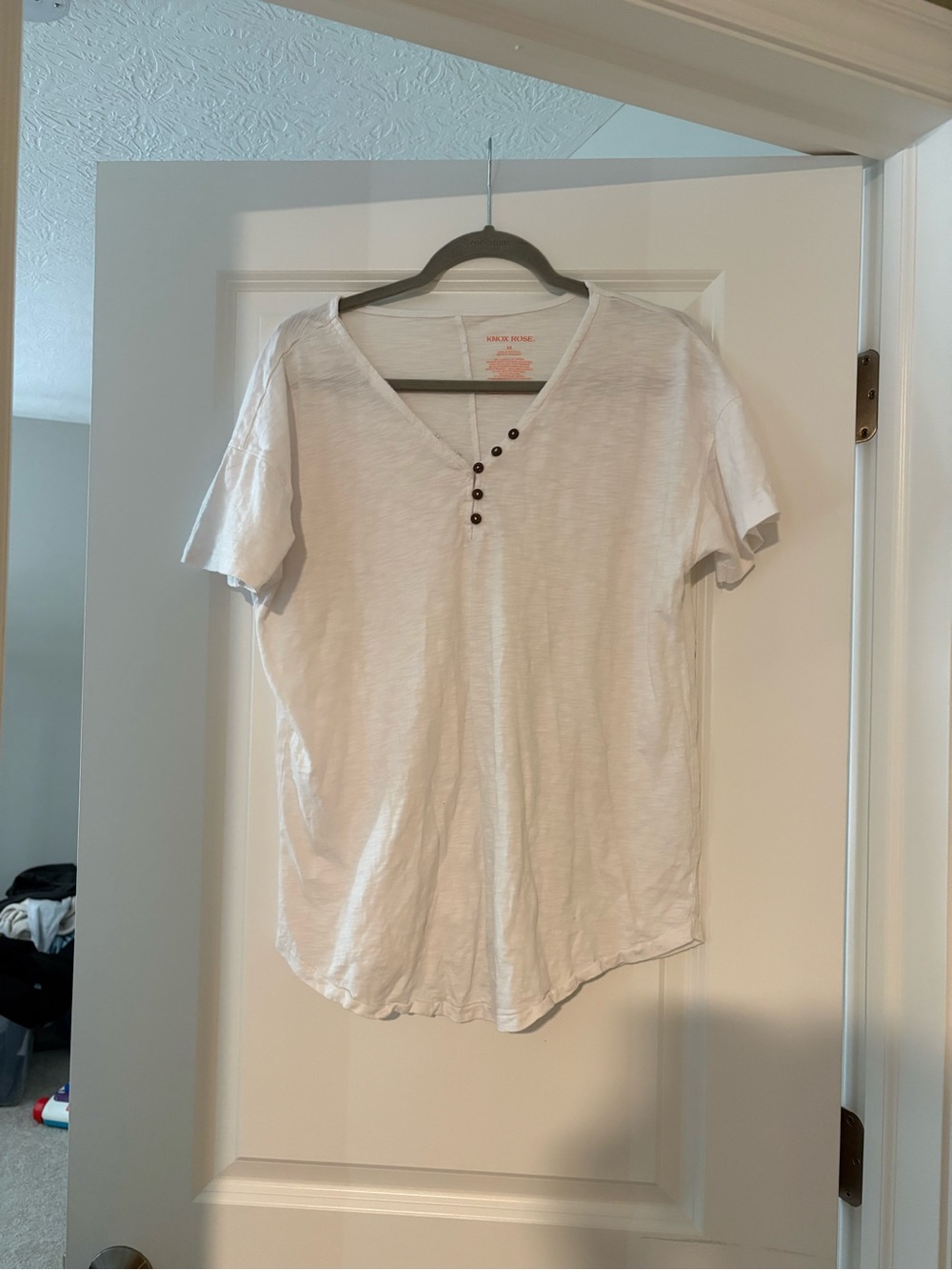 Knox Rose White Slub Henley Tee Size Medium Boho Short Sleeve Top